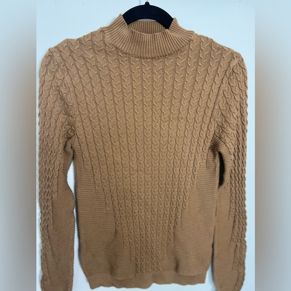 ASOS Designs Cotton Light Brown Cable Knit Mock Neck Sweater Size Small - Picture 3 of 10